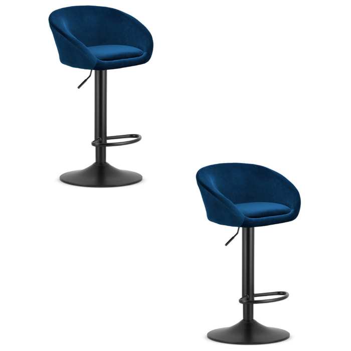 Set di 2 sgabelli bar East in velluto blu e metallo nero