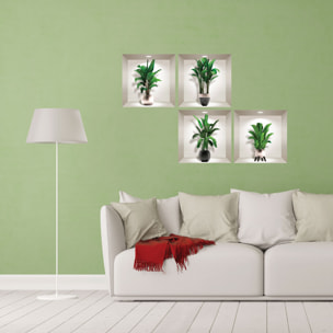 Stickers muraux 3D | Sticker Mural Autocollant effet 3D plantes feuilles de palmiers exotiques - Stickers adhésifs 3D Chambre Salon Trompe l'oeil