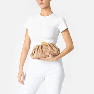 Clutch donna marrone beige in raffia