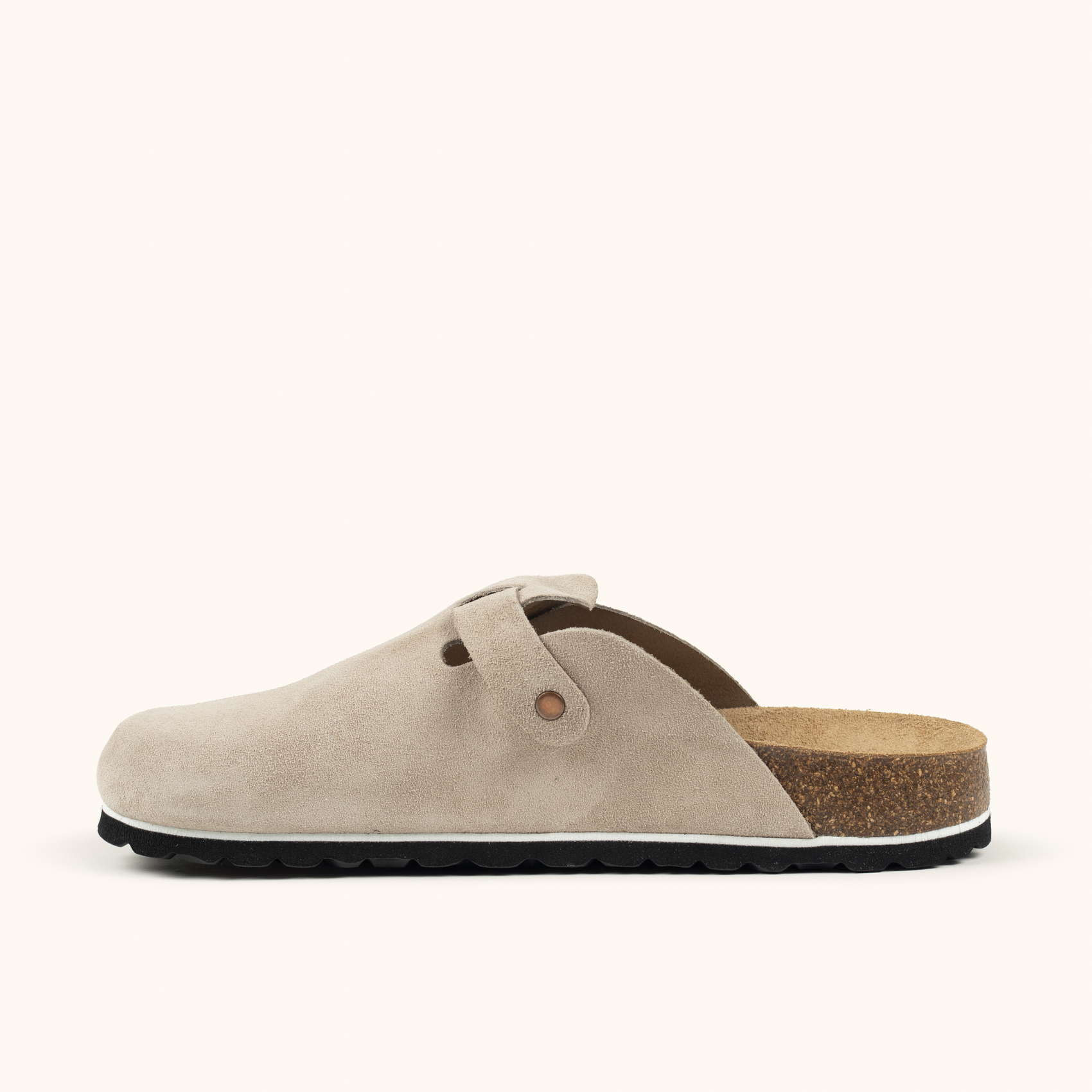 MUNICH NATAL 02 Zueco unisex de ante beige con hebilla metálica
