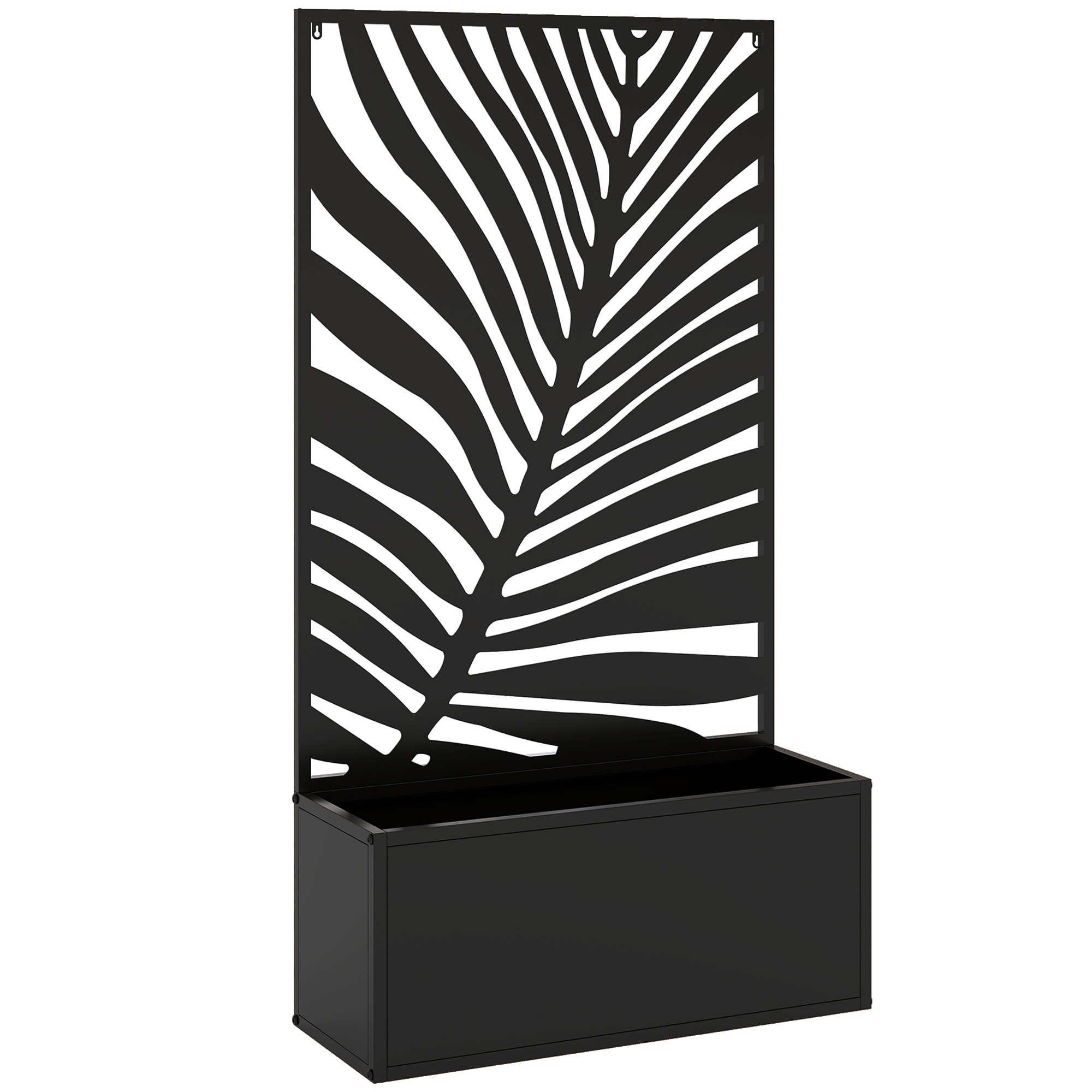 Jardinière treillis haut design graphique feuillage 61 x 23 x 113 cm métal époxy noir