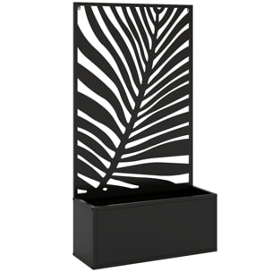 Jardinière treillis haut design graphique feuillage 61 x 23 x 113 cm métal époxy noir