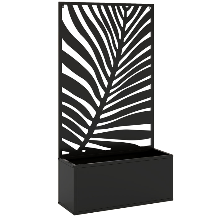 Jardinière treillis haut design graphique feuillage 61 x 23 x 113 cm métal époxy noir