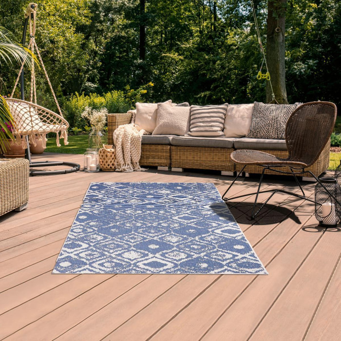 Tapis d'extérieur Reversible Culu bleu et blanc