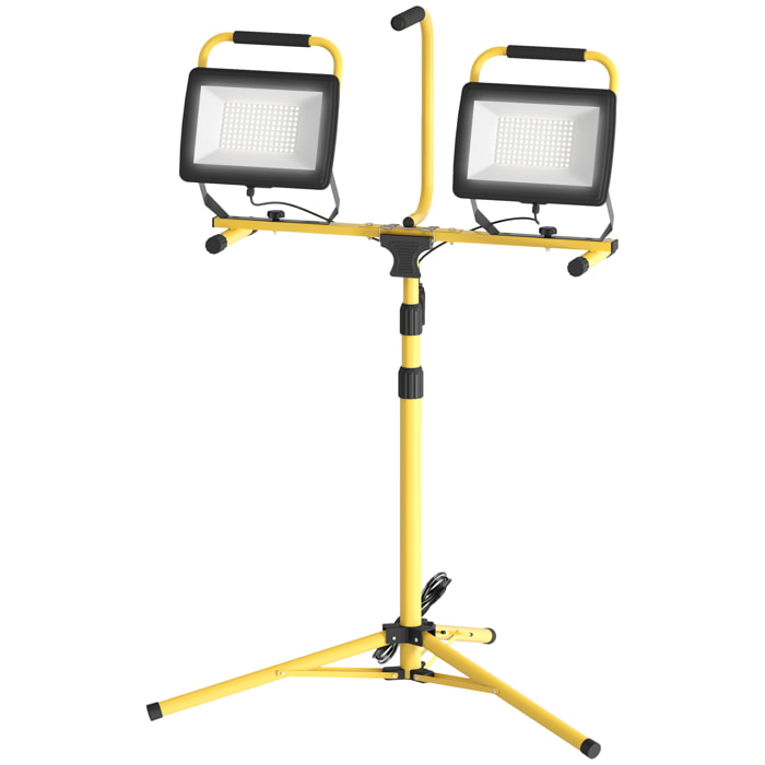 Projecteur de chantier sur trépied réglable orientable - 2 x 100W - 17000LM - étanche IP65 - métal jaune