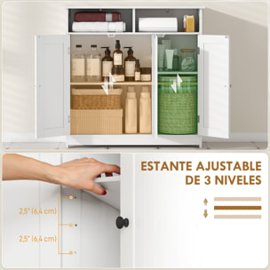 Mueble de Baño, Armario de Baño Estrecho con 3 Puertas, 2 Compartimentos Abiertos, Estante Ajustable, para Sala de Estar, Cocina, 85x30x85 cm, Blanco