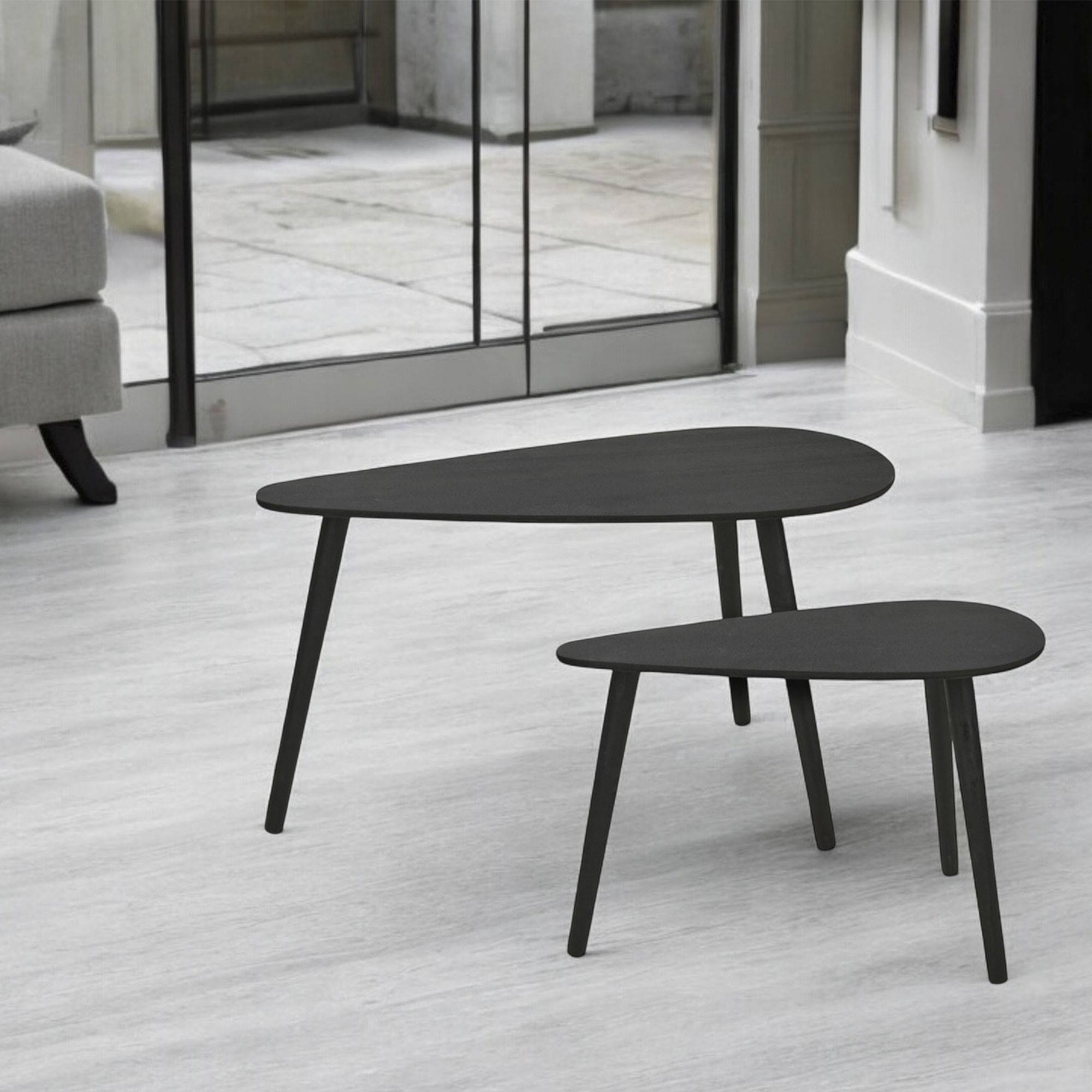 Juego de 2 mesas auxiliares en forma de gota, elegantes y funcionales color negro