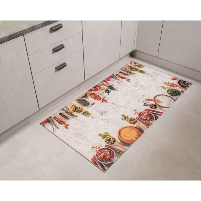 Stampa - tapis de cuisine motif épices antidérapant et lavable en machine à 30°C, blanc et multicolore