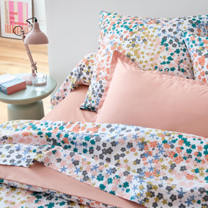 Drap plat percale de coton 80 fils motif floral - Rose