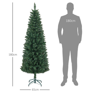 Sapin de Noël artificiel 180 cm slim avec support en acier pliable, 479 branches épines, décoration de Noël effet réaliste, vert