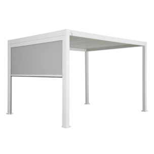 Pergola Bioclimatique blanche – Triomphe – 300x400cm. aluminium. à lames orientables + store 300cm