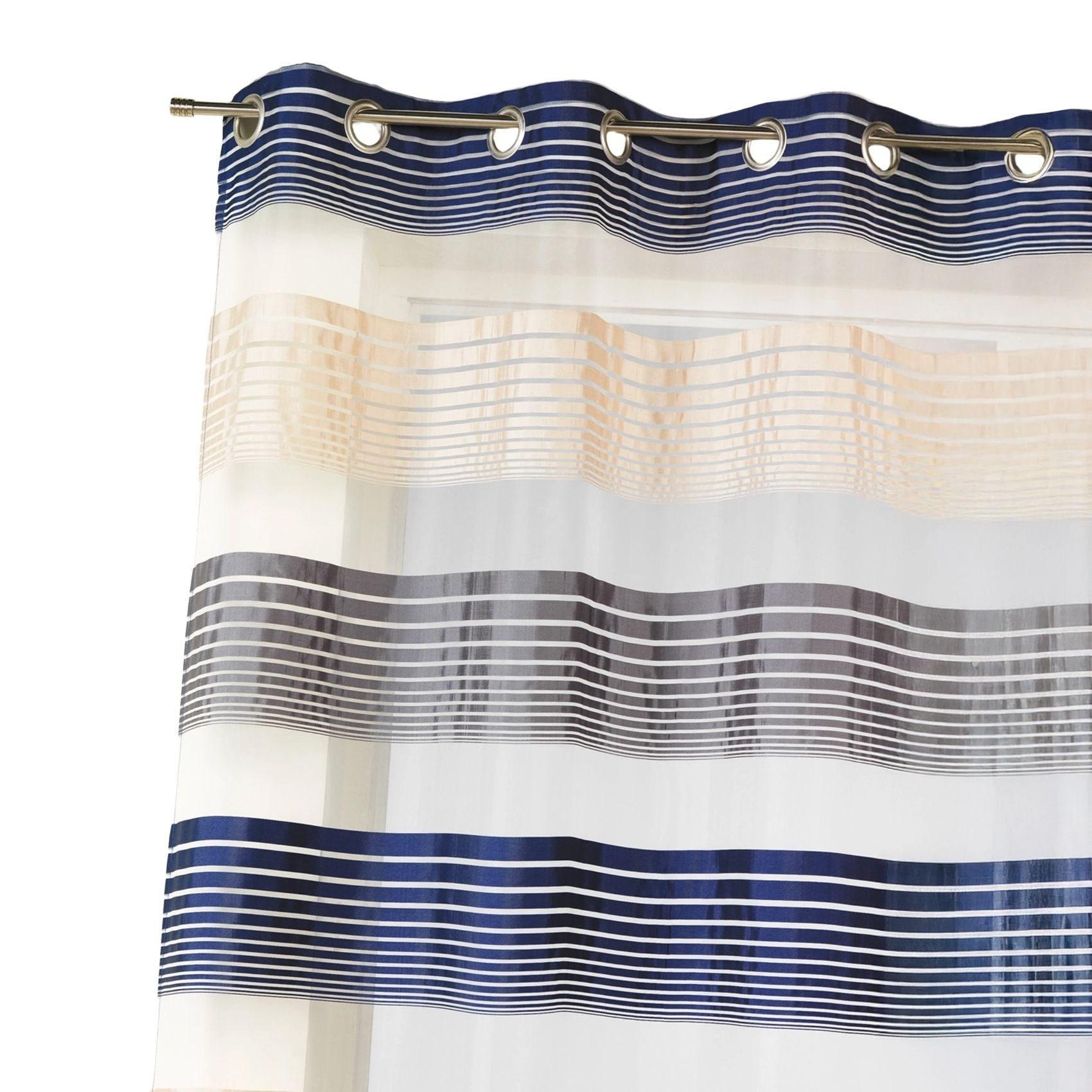 Voilage en organza à fines rayures horizontales - Bleu Marine