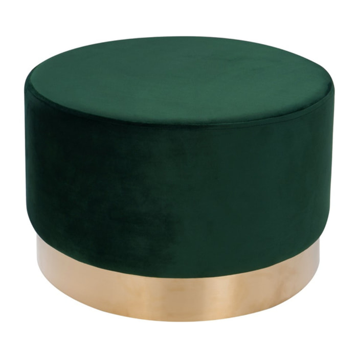 Pouf tondo Nano in velluto verde bosco con base dorata