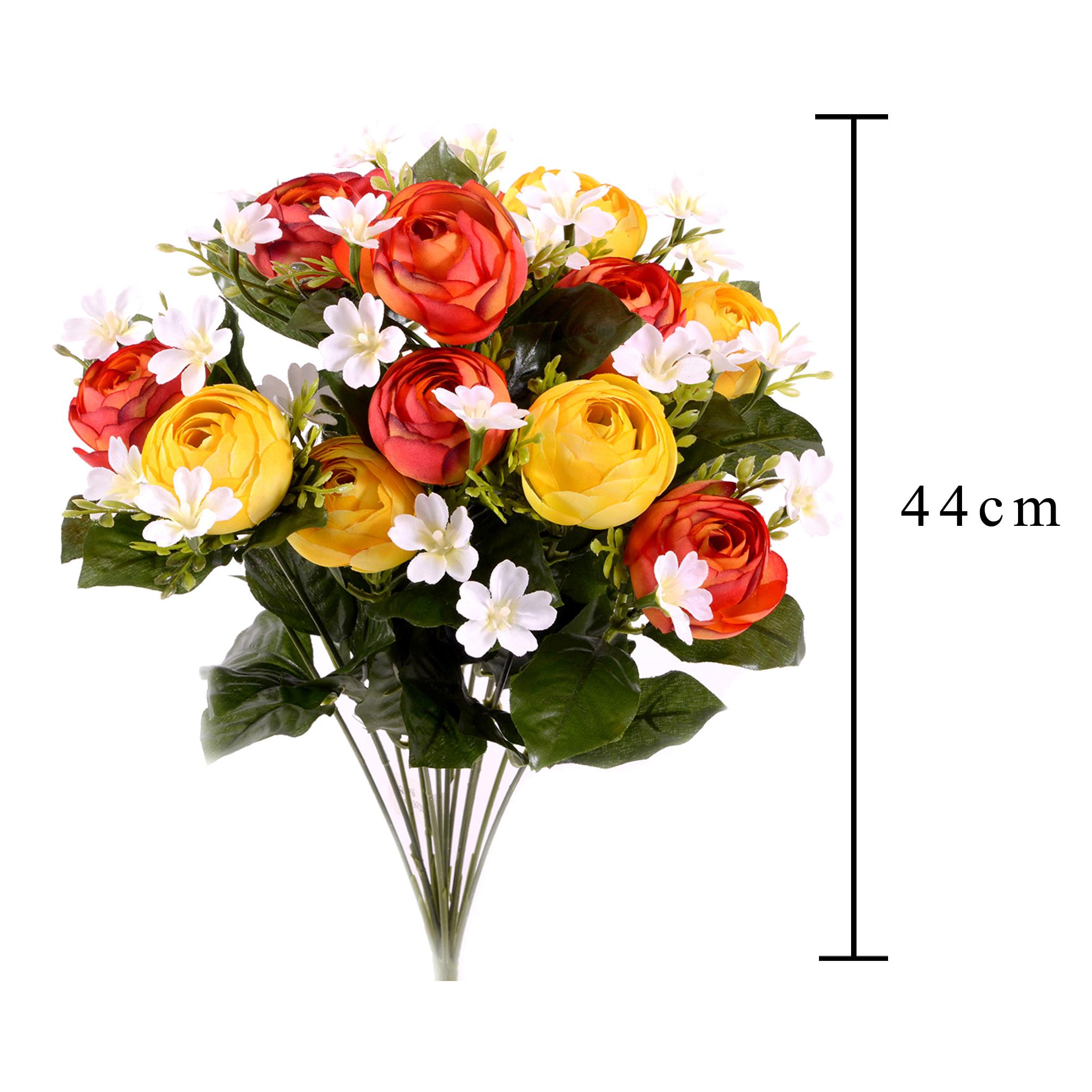 Bouquet Di Ranuncoli Composto Da 13 Fiori. Altezza 44 Cm - Pezzi 2 - 20X44X20cm - Colore: Arancio - Bianchi Dino - Fiori Artificiali