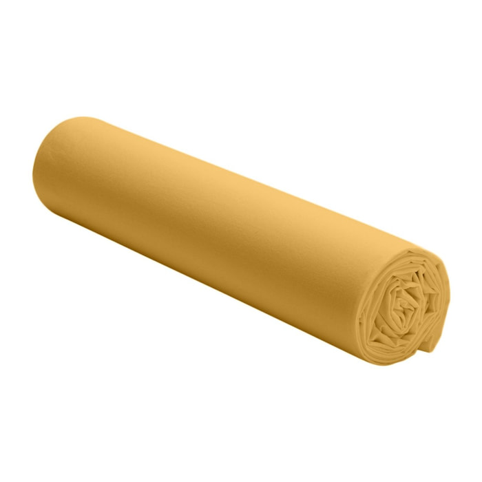 Drap housse- bonnet 30cm 100% percale de coton lavé jaune moutarde