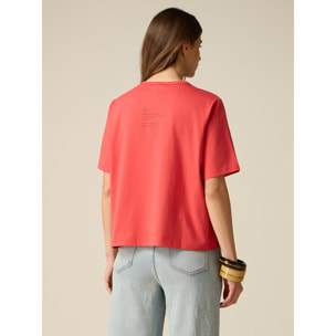 Oltre - Camiseta boxy de algodón con bordado joya - Rojo