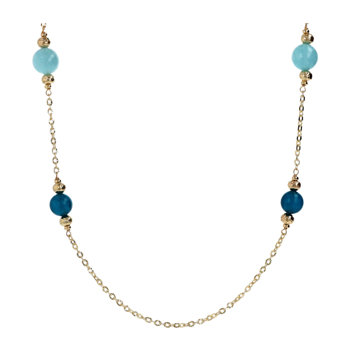 Collana Lunga Catena Rolo con Rondelle e Sfere in Pietra Naturale Quarzite Blu