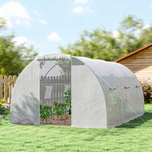 Serre tunnel 13,5 m² dim. 4,5 x 3 x 2 m - 6 fenêtres, porte zippée enroulable - acier galvanisé PE haute densité blanc