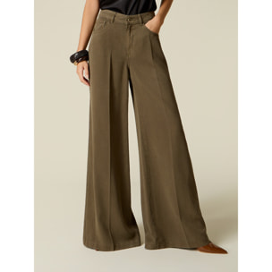 Oltre - Pantaloni palazzo in lyocell con charm - Verde militare
