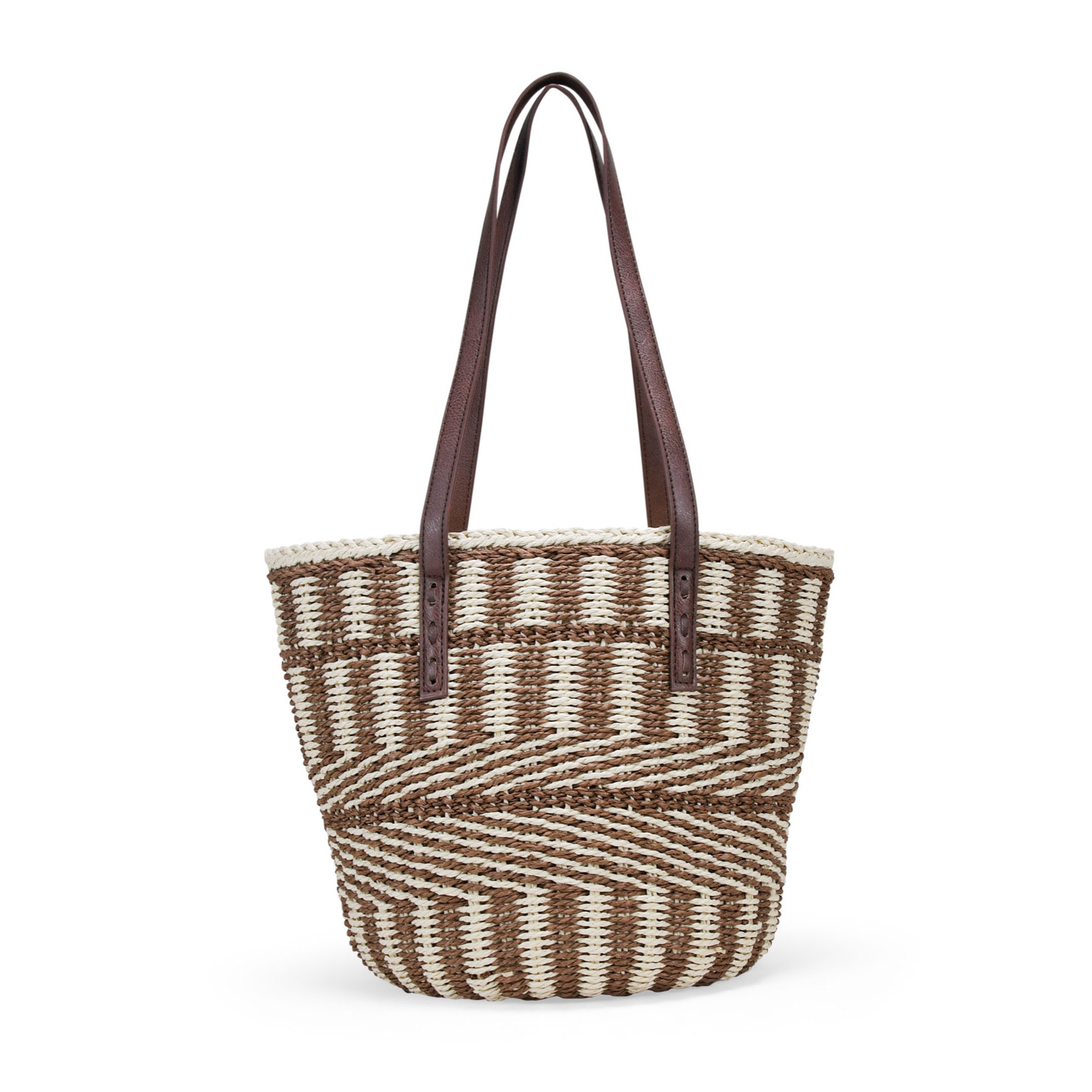 Bolso capazo beige y marrón con asas de hombro