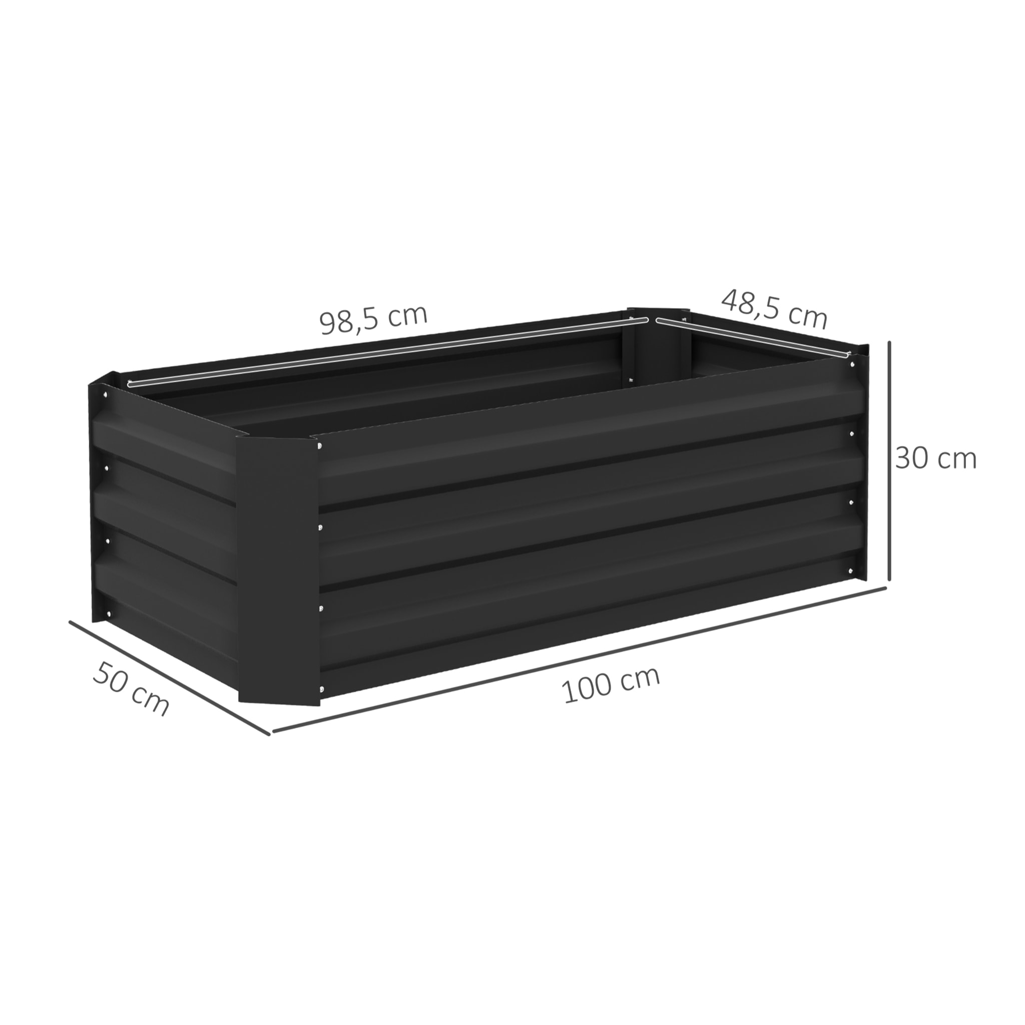 Juego de 2 Jardineras Exterior Grandes de Acero Galvanizado, Huertos Urbanos, Maceteros Exterior Elevados para Plantas, Flores, Terraza, Resistente a la Intemperie, 100x50x30 cm, Negro