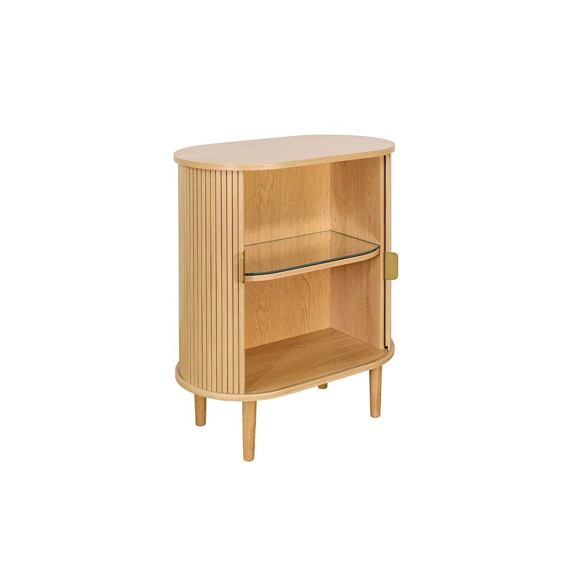 Buffet haut vintage avec portes coulissantes bois clair chêne L70 cm EPIC
