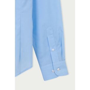 Camicia Uomo 1 Bottone Italiano Slim popeline fisso Celeste