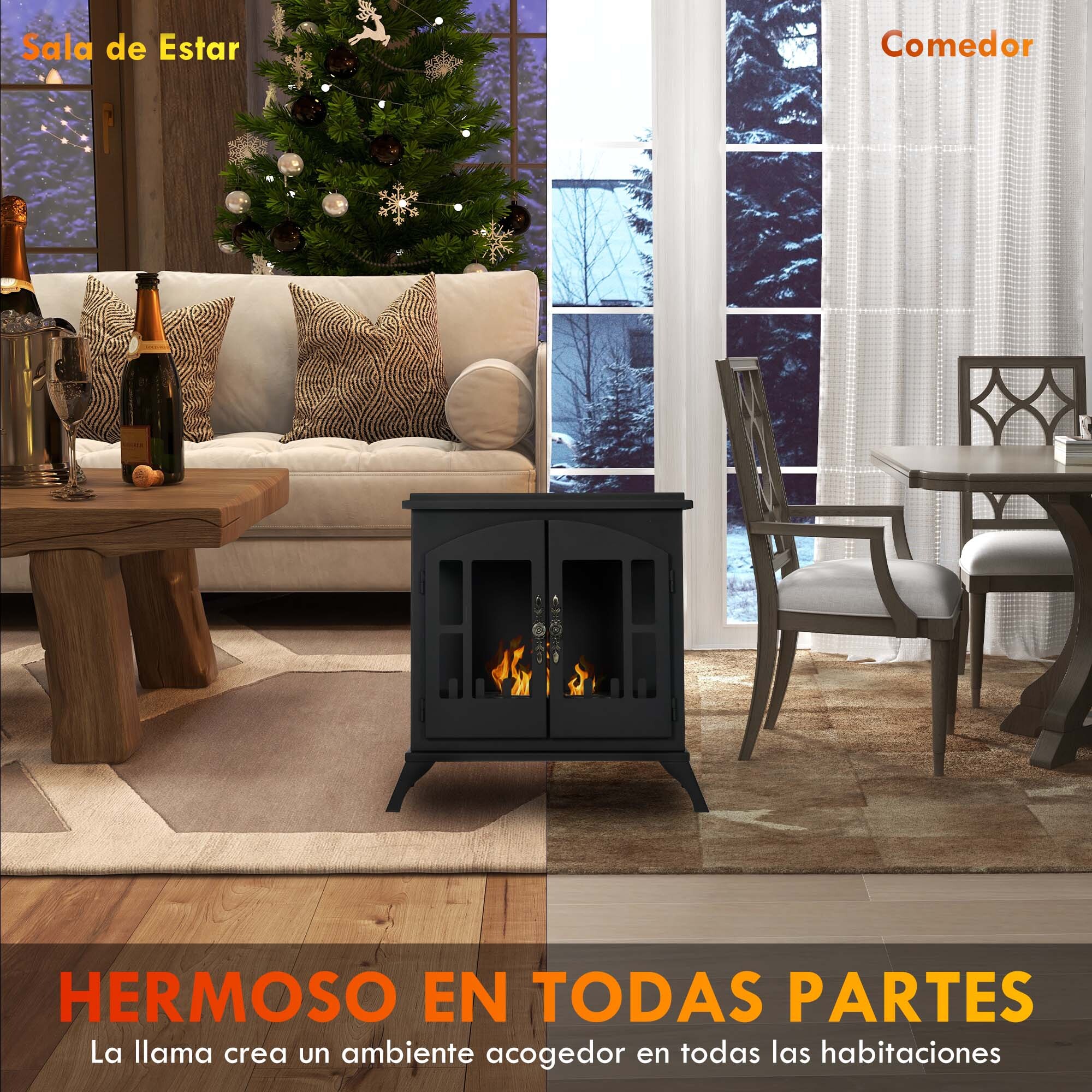 Chimenea de Bioetanol Estufa de Bioetanol de Pie con Tanque de 0,9 L Apagallamas de Acero Inoxidable Tiempo de Combustión 3H para Interiores 20-25 m² 55x31x55 cm Negro