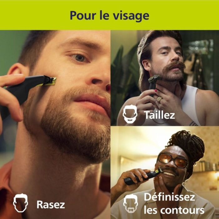 Tondeuse barbe PHILIPS OneBlade Pro QP6506/15, 5 hauteurs de coupe, précision 1 mm, 90 mn