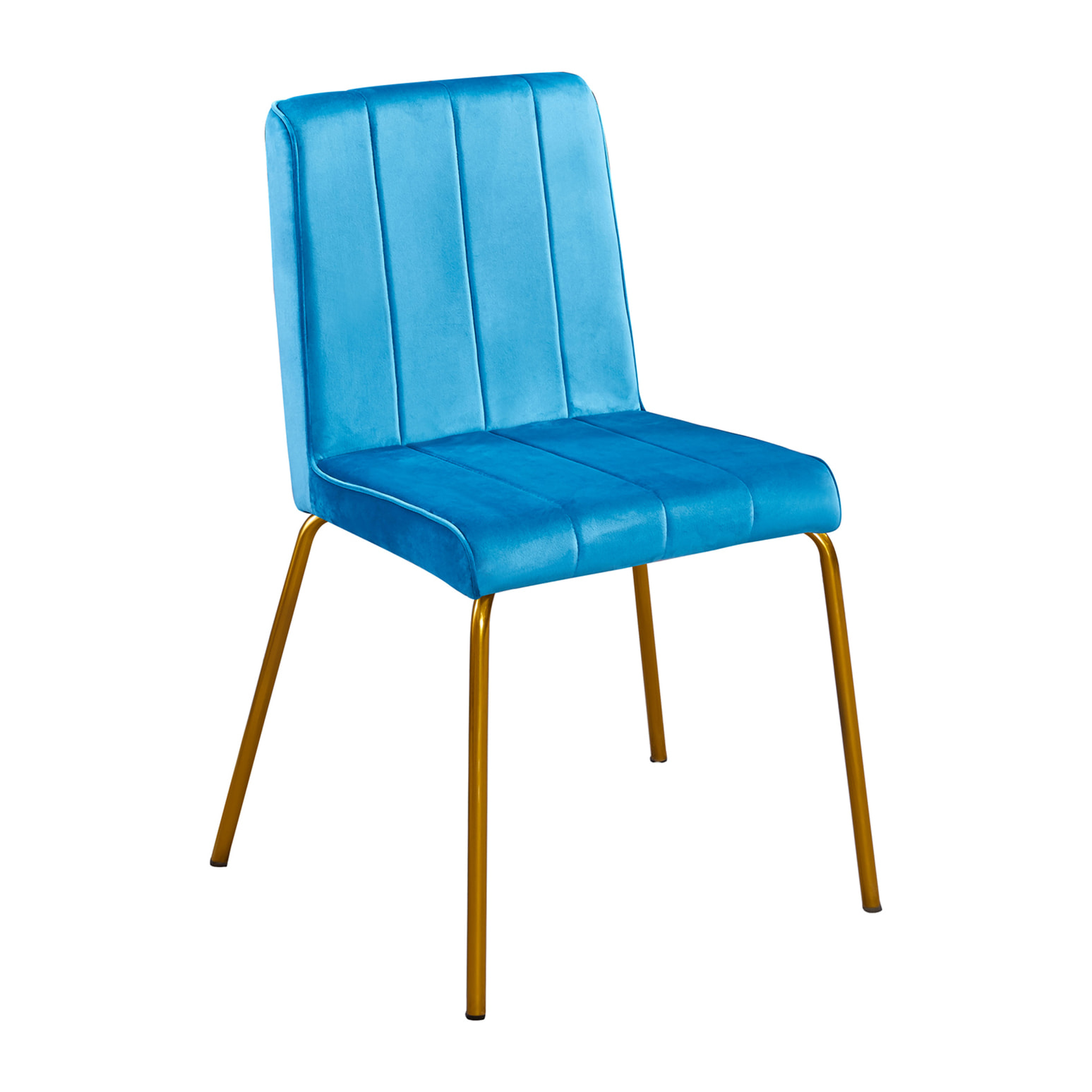 Set da 2 pz, Sedia, Liberty, Velluto, Blu Sky, gambe oro, minimal, lineare e elegante.