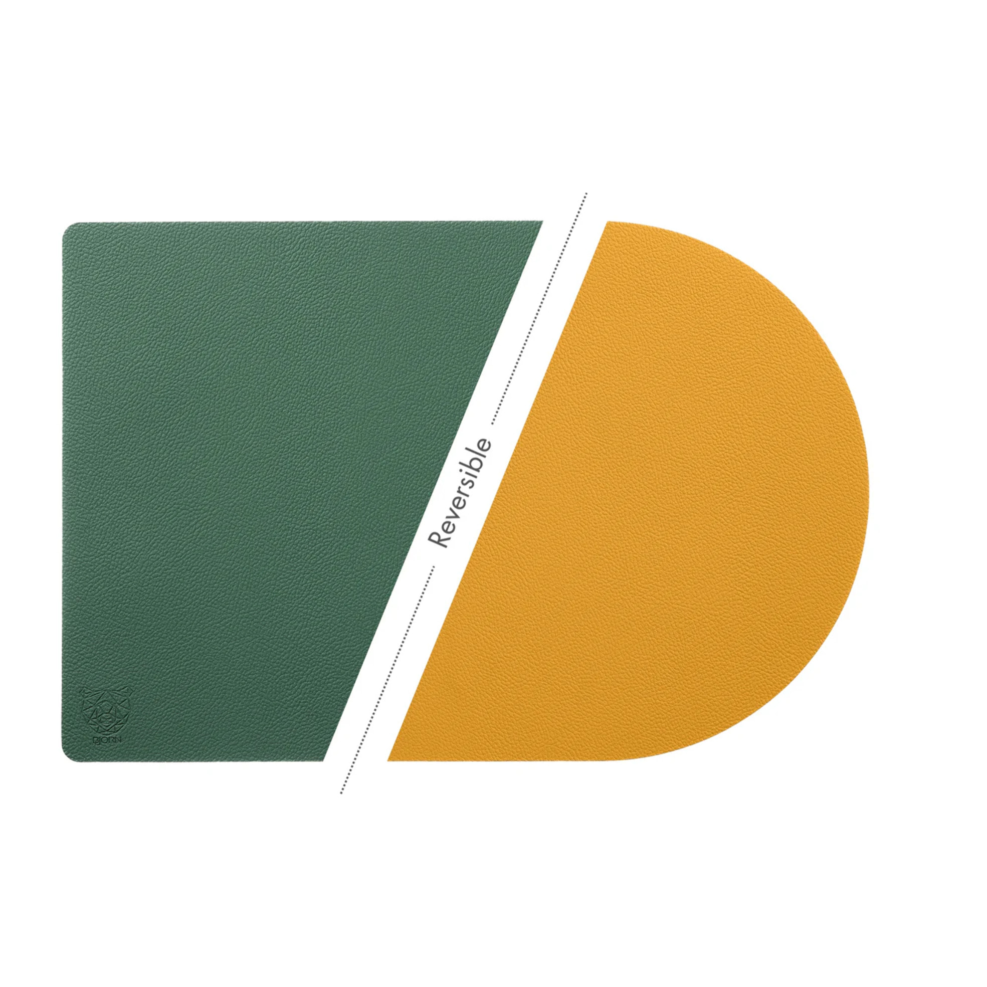 Set de table rectangovale réversible - 6 pièces - Cuir recyclé jaune moutarde et vert sapin
