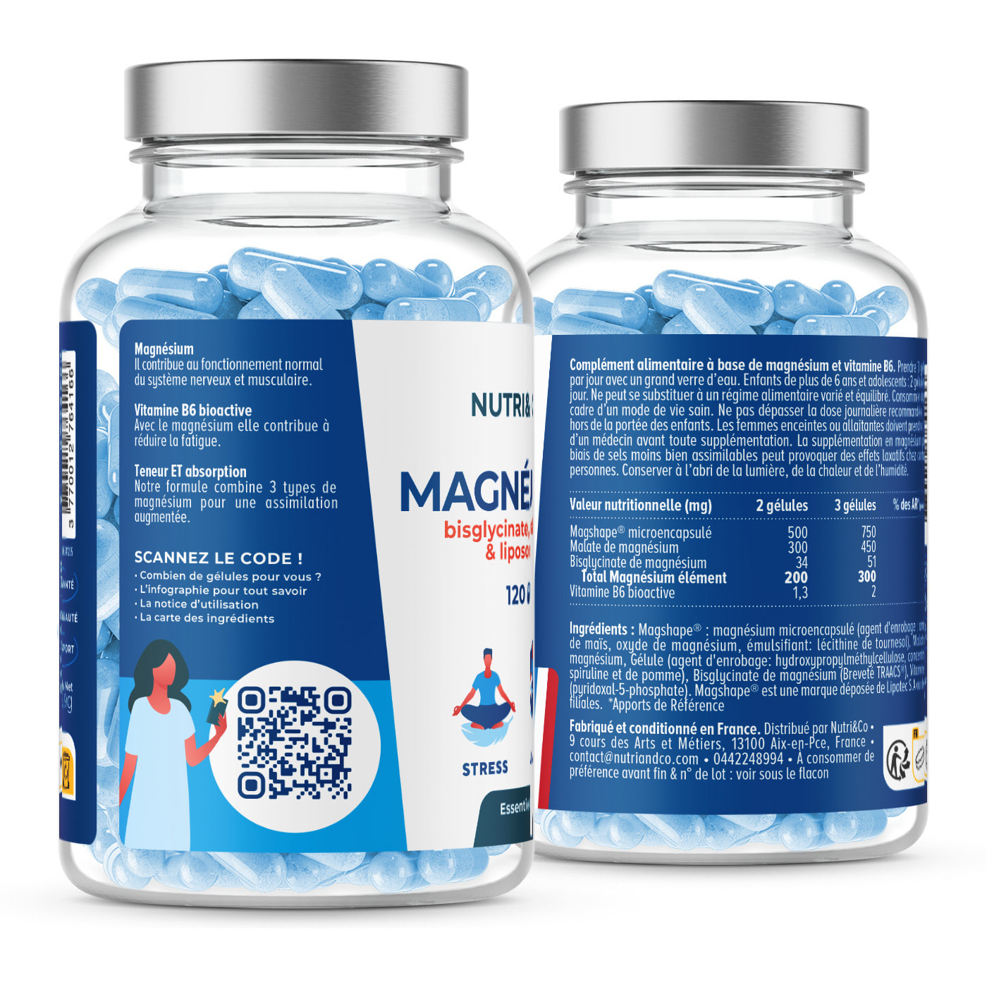 Nutri&Co Magnésium Bisglycinate + Vitamine B6 Stress & Tonus - 120 gélules Vegan