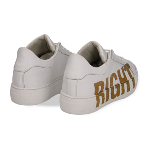 Sneakers bianche in pelle con stampa gialla