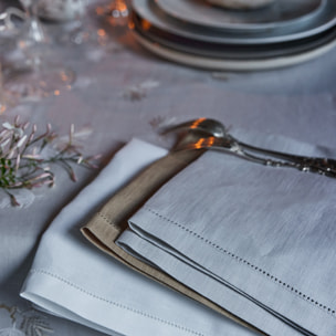 Nappe brodée en lin, Made in France, RAMAGE , Gris Argent