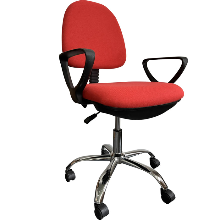Sedia da scrivania in tessuto - regolabile in altezza con meccanismo a gas - con base cromata e rotelle in nylon - con braccioli ROSSA