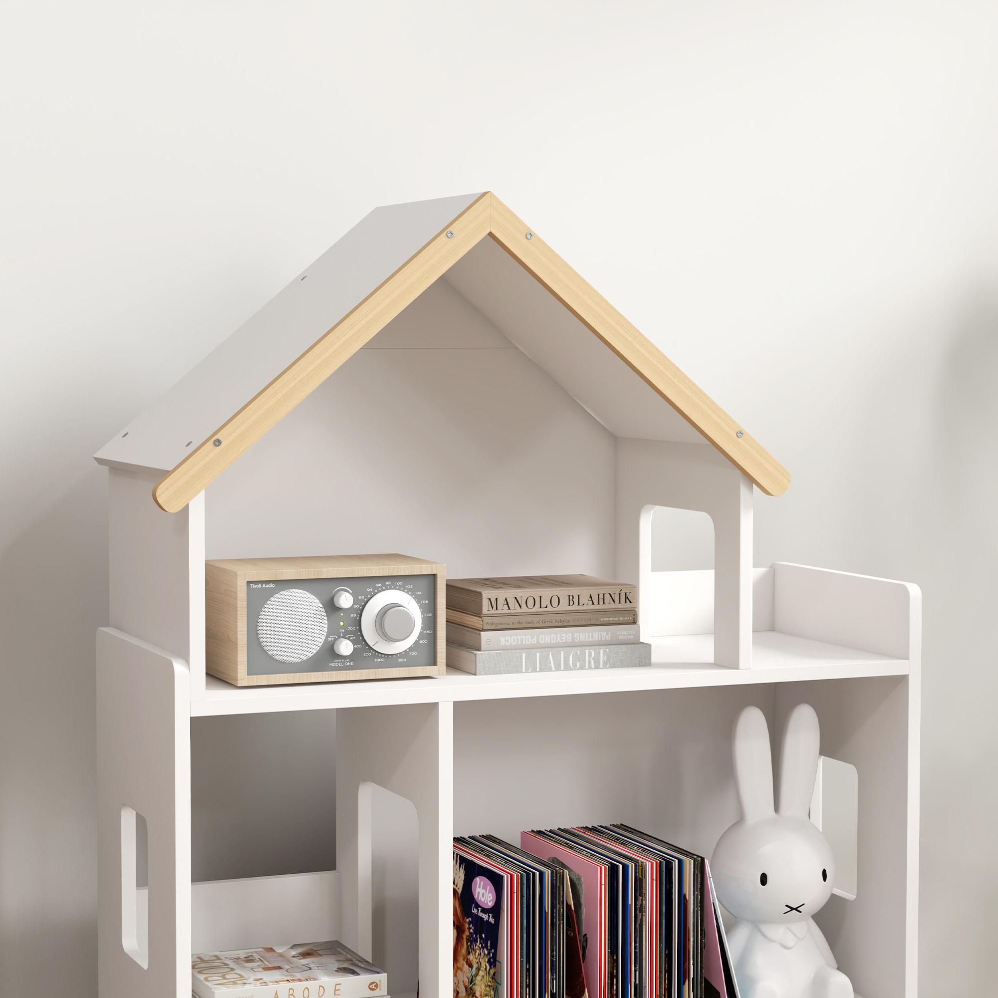 Bibliothèque étagère scandinave design maison 5 niches étagère pieds effilés bois pin MDF blanc