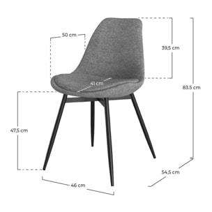 Lot de 2 chaises en tissu gris foncé chiné et pieds en métal - Filipi