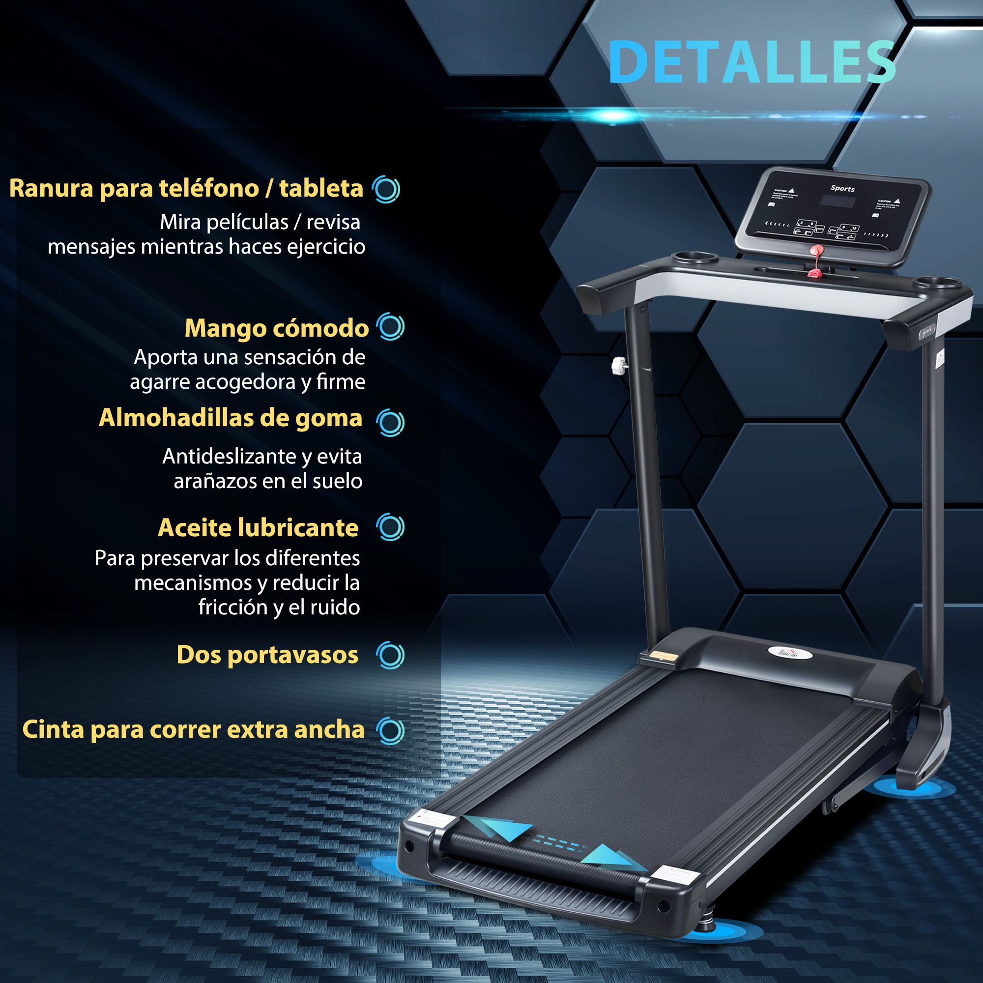 Cinta de Correr Motorizada Plegable Acero 71x128x122cm Negro