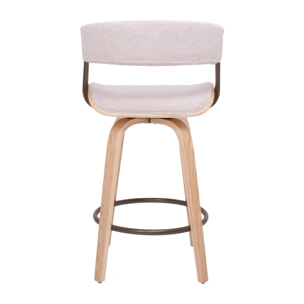 Colonia - Set 2 Sgabelli Imbottiti 49,5x92x37,5 cm Seduta Girevole in Legno Plywood e Tessuto Beige