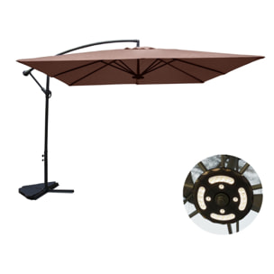 Parasol LED déporté carré 3x3m chocolat DAVAGNA