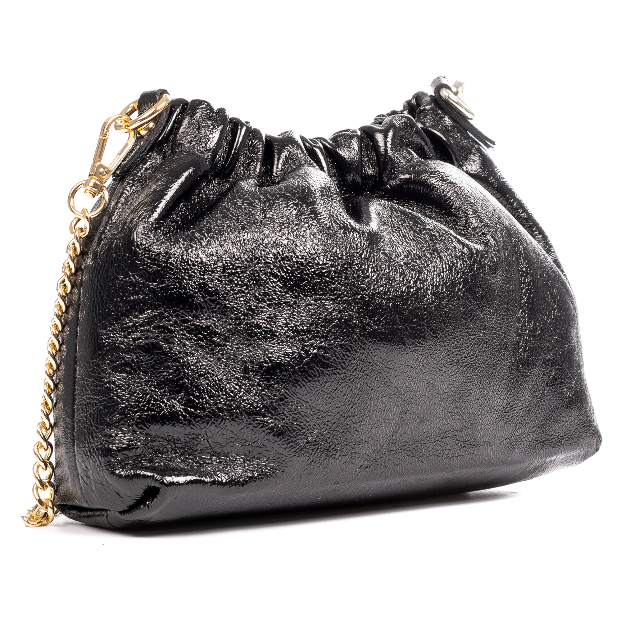 Ascea borsa a tracolla in pelle autentica laminata con tracolla in metallo