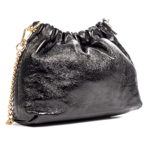 Ascea borsa a tracolla in pelle autentica laminata con tracolla in metallo