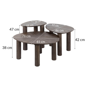 Tania - lot de 3 tables basses gigognes en teck massif - 76, 61 et 51 cm - Bois