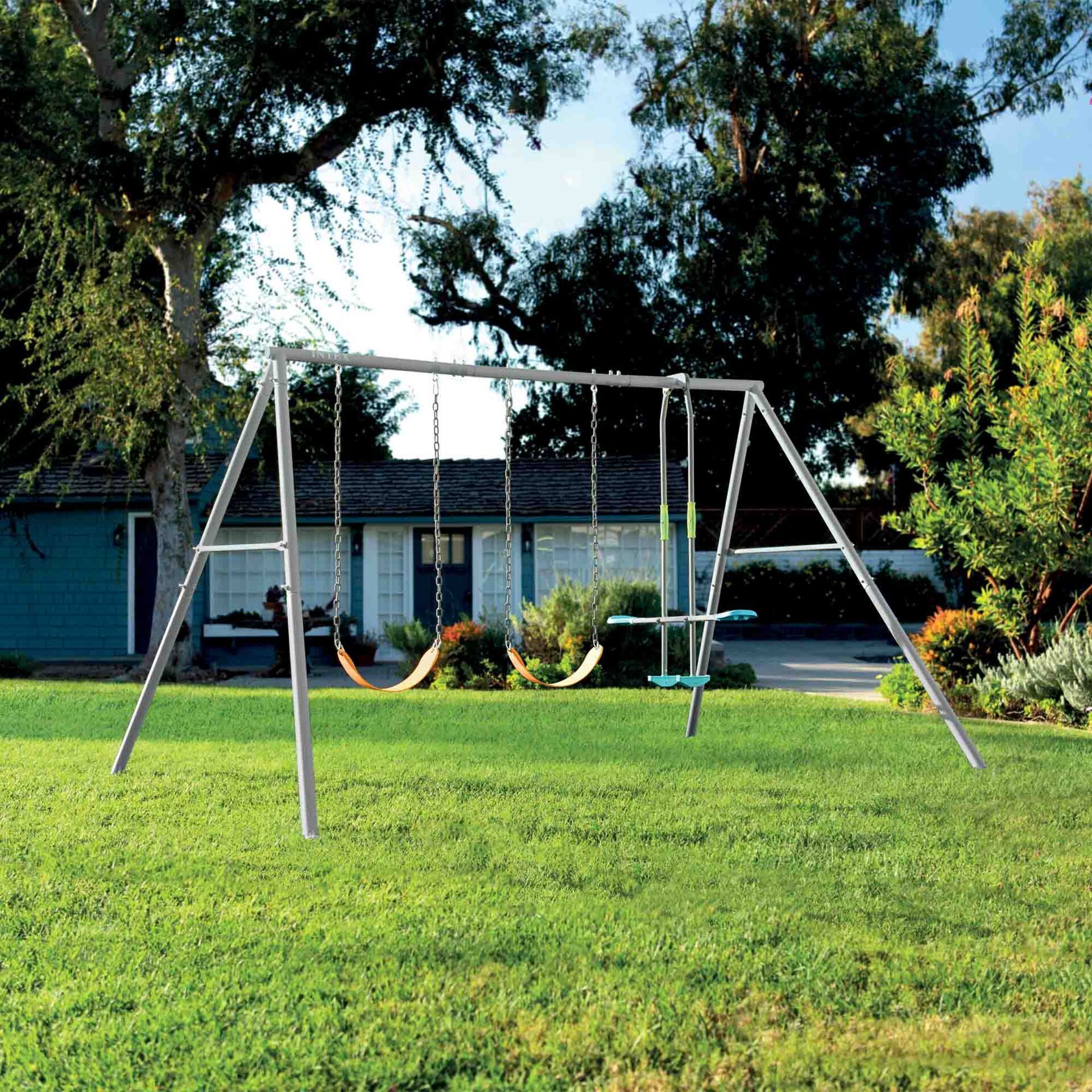 Intex Altalena Swing Set Grigia, Due Seggiolini e Dondolo, 343x249x203 cm