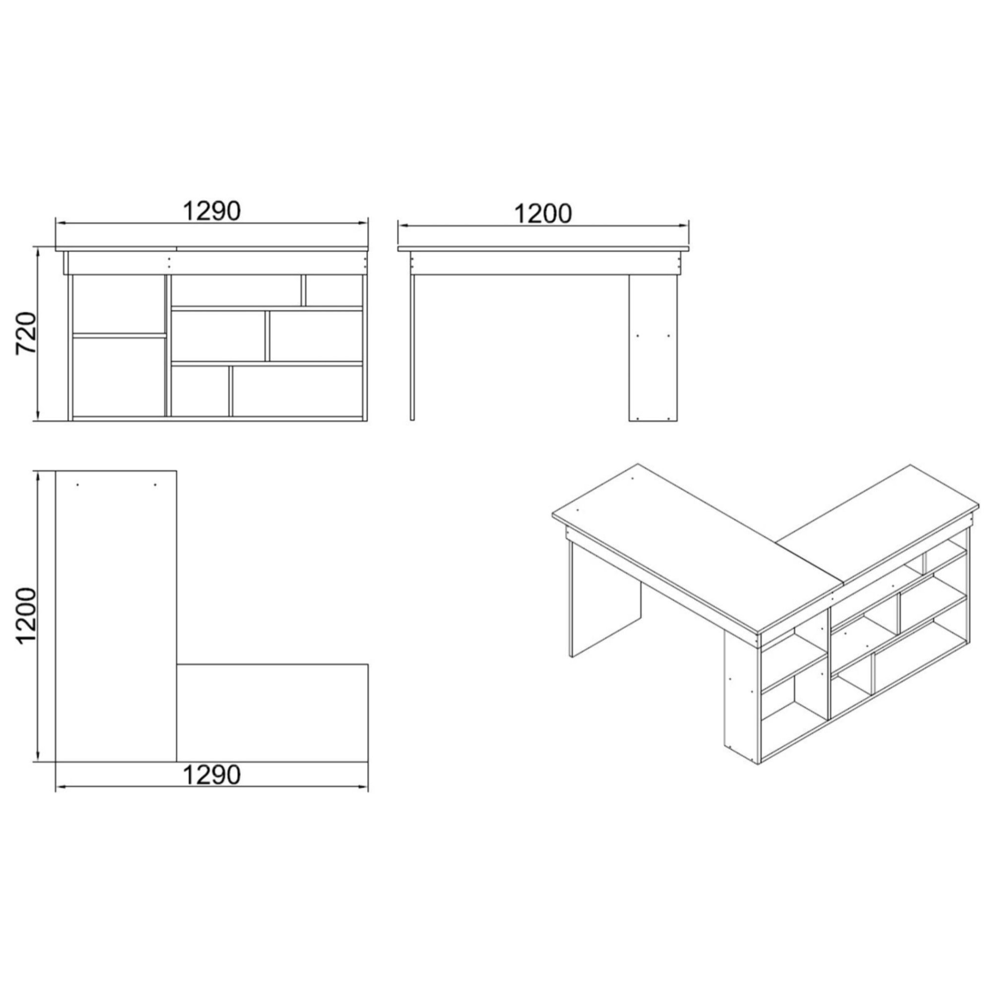 Bureau d'angle 120x130cm avec rangements blanc BRUGUES