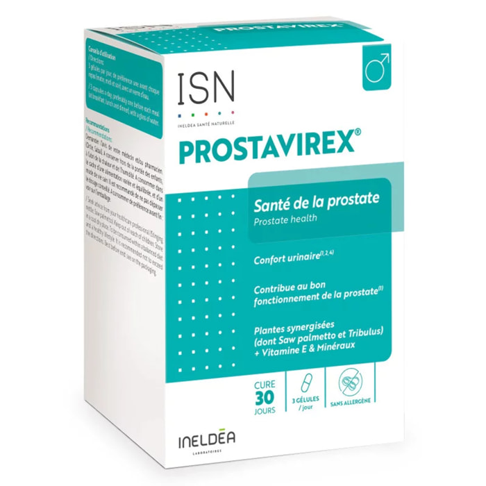 ISN - Prostavirex® - Complément alimentaire à base de Plantes, Vitamines & Minéraux - Préserve la Santé de la Prostate - Contribue au Confort Urinaire & Réduction des Troubles Sexuels - Cure 30 jours