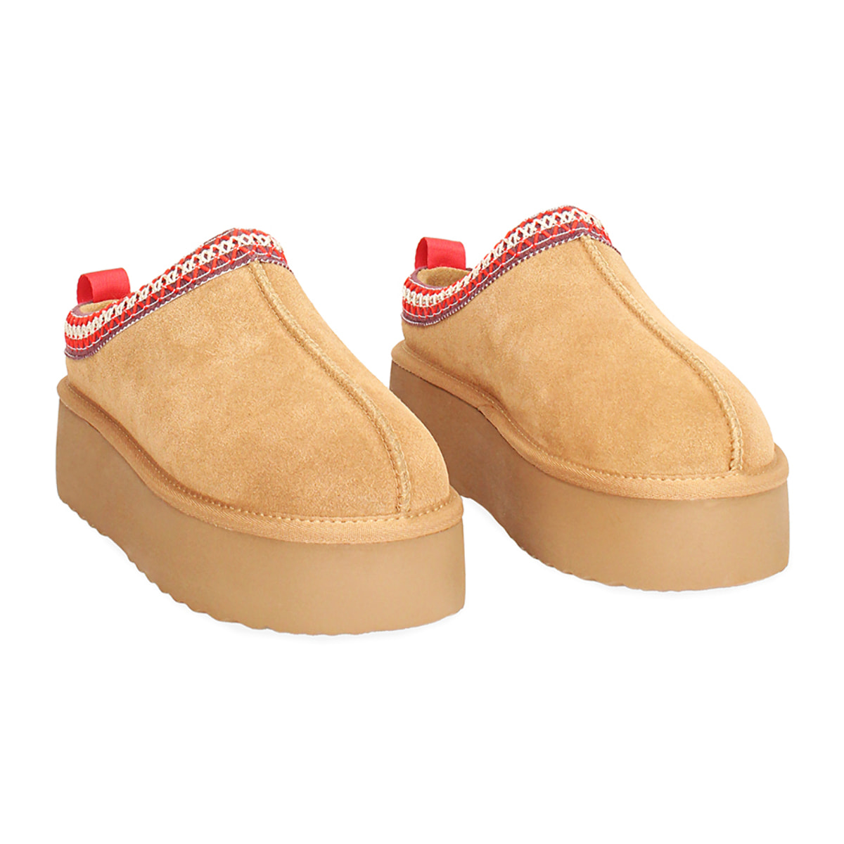 Scarponcini invernali in camoscio camel con suola in gomma di 4,5 cm