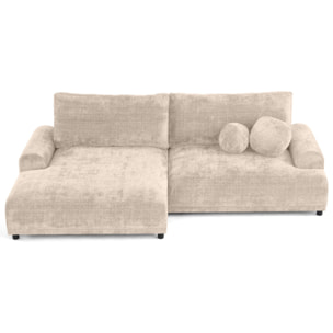 Nelly - canapé d'angle gauche 4 places convertible avec coffre en velours texturé - Beige