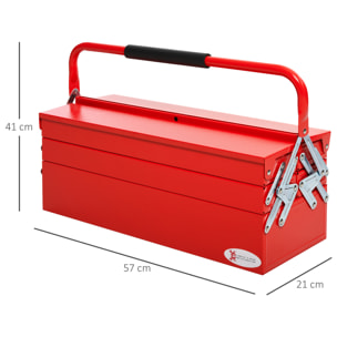 HOMCOM Boite à outils métallique - coffret à outils - caisse à outils 3 niveaux 5 plateaux rétractables - tôle acier rouge