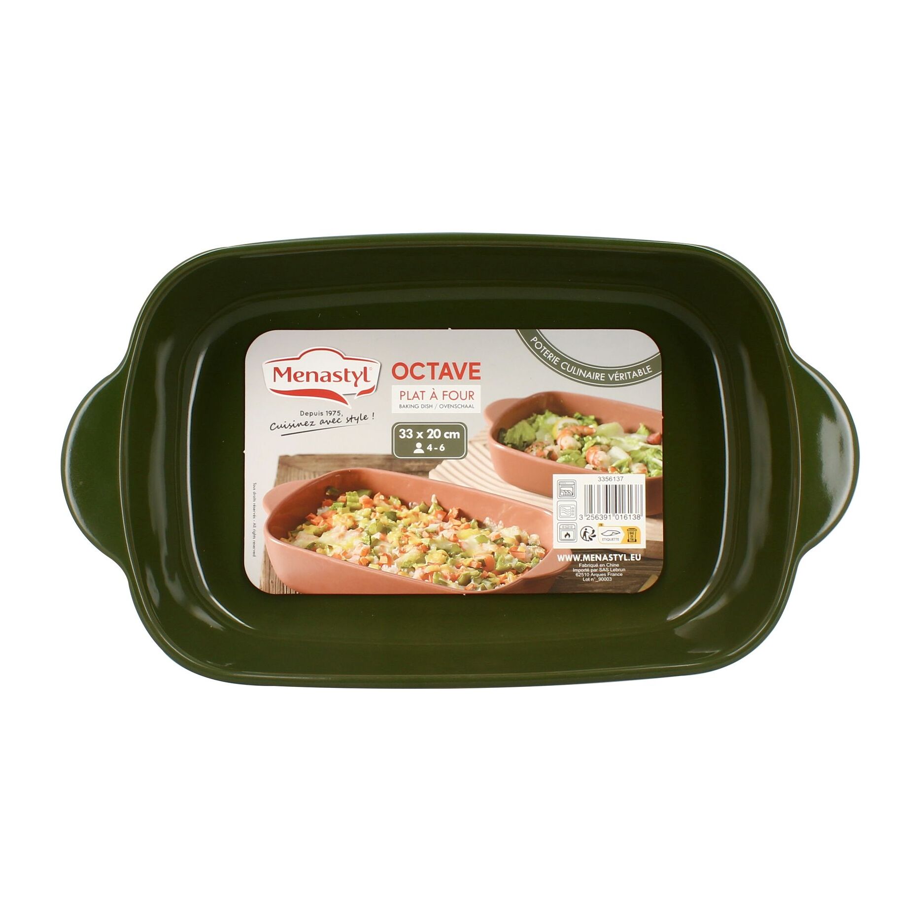Plat à four en grès vert 33x20cm  OCTAVE